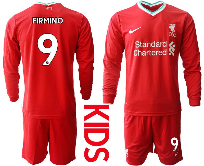 2021 Liverpool home long sleeves Youth #9 soccer jerseys->youth soccer jersey->Youth Jersey